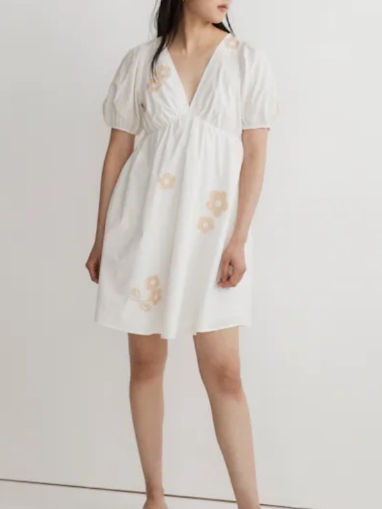 Madewell Dresses & Skirts - Madewell Anamarie Mini Dress In Bright Ivory Floral Embroidery Sz 2 100% Cotton